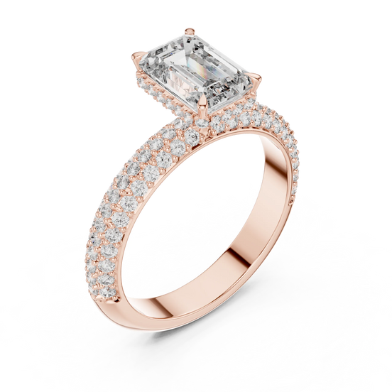 Emerald lab grown diamond triple-row ring in rose gold
