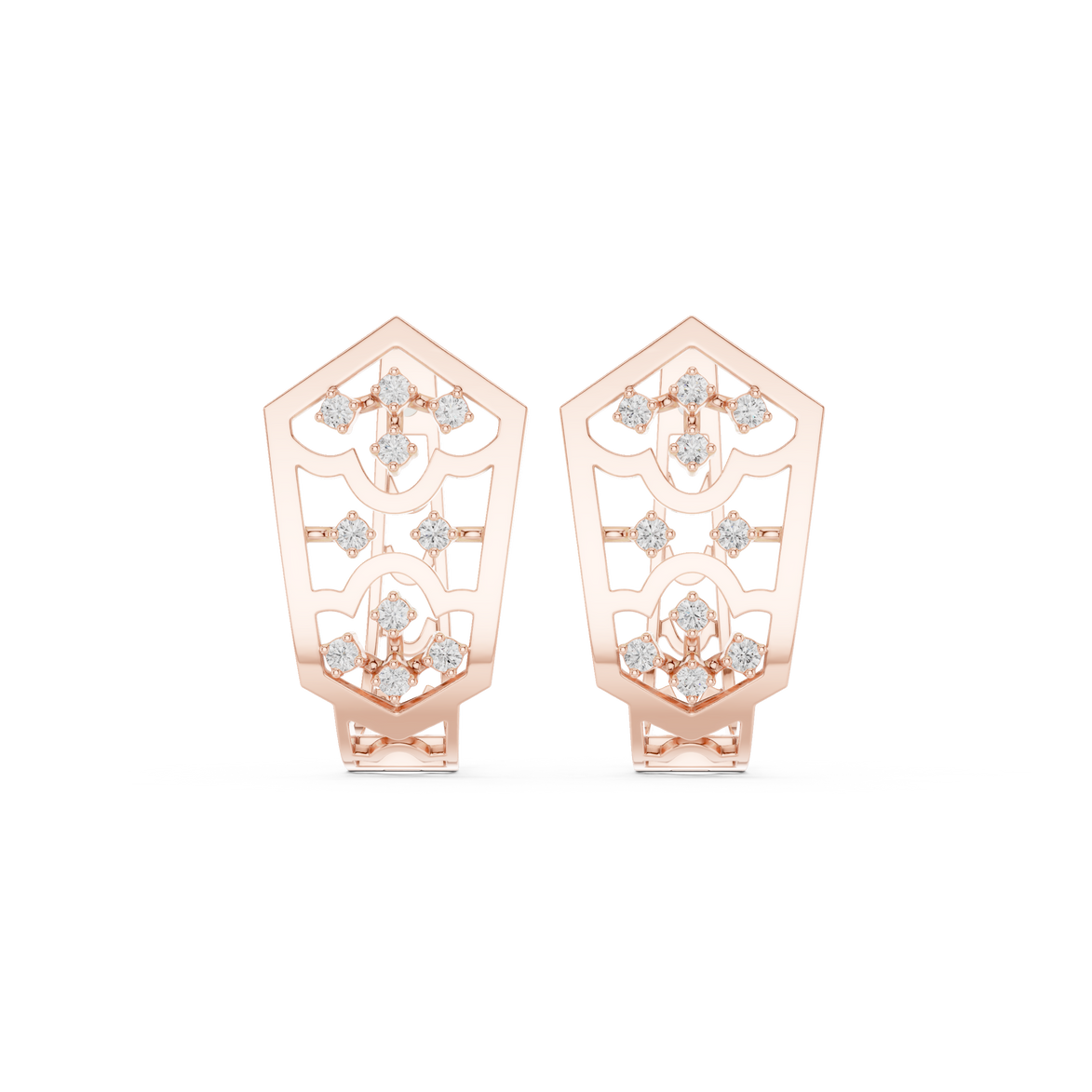 Diamond geometric floral openwork earrings in gold by Signora Jewels