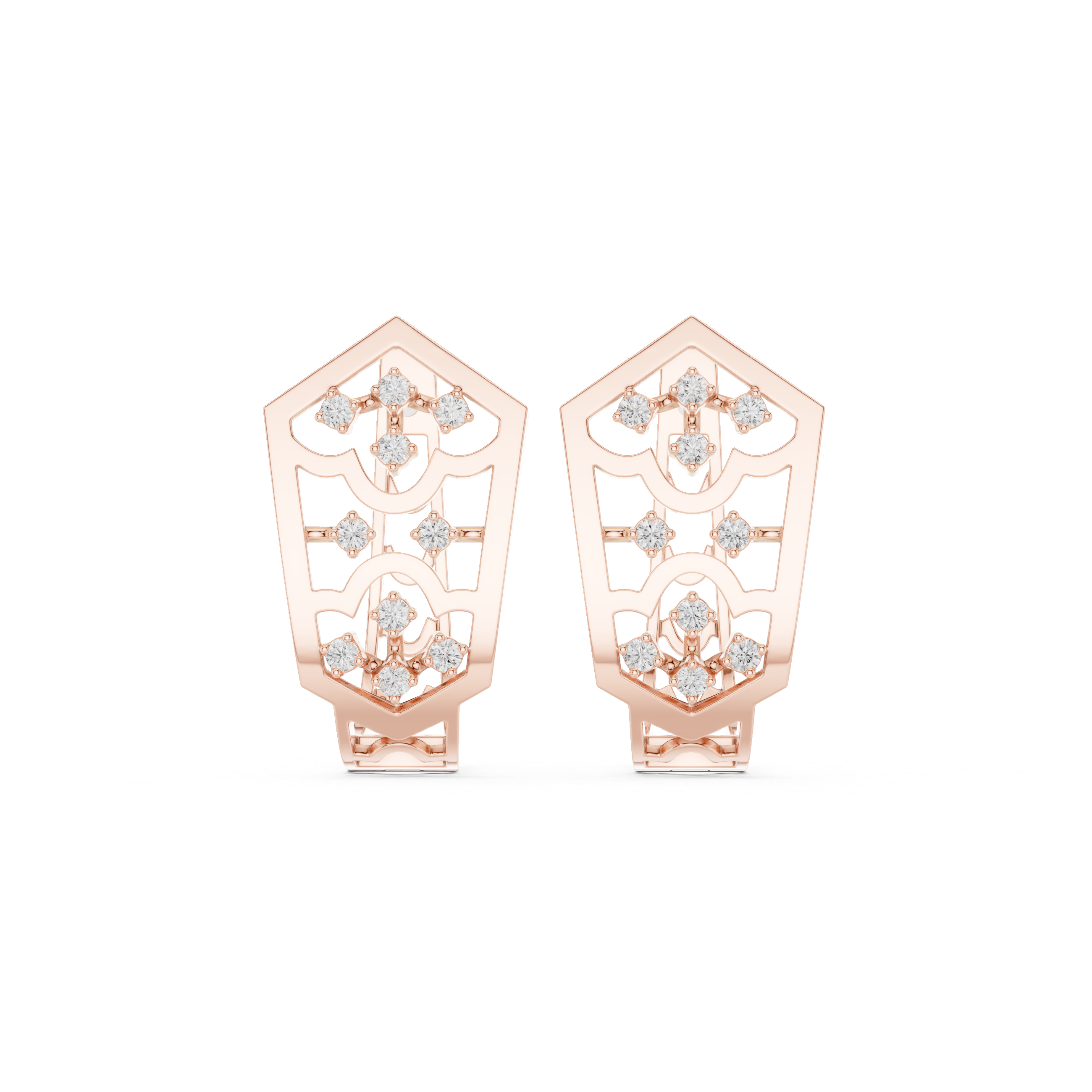 Diamond geometric floral openwork earrings in gold by Signora Jewels