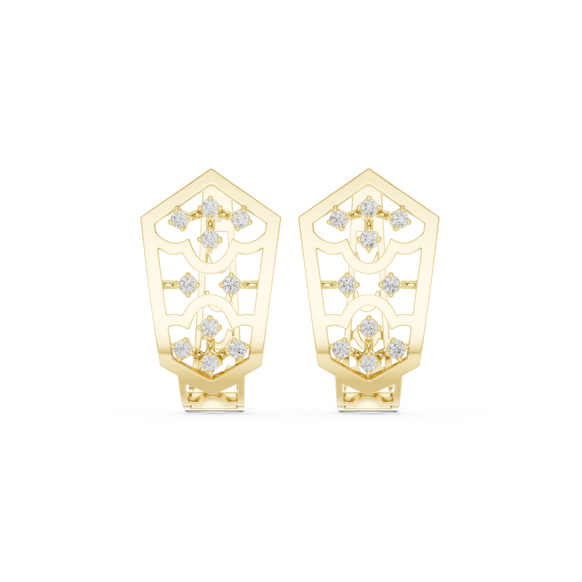 Diamond geometric floral openwork earrings in gold by Signora Jewels