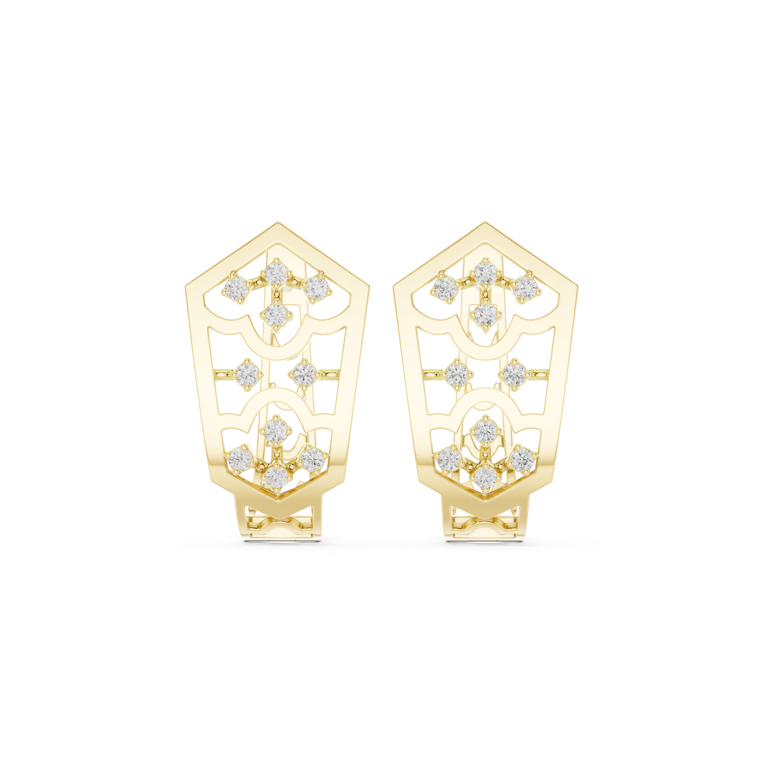 Diamond geometric floral openwork earrings in gold by Signora Jewels