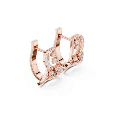 Side profile of the rose gold geometric floral earrings