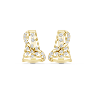 Front face of the yellow gold Diamond Geometric Floral hoop earrings
