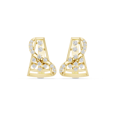 Front face of the yellow gold Diamond Geometric Floral hoop earrings