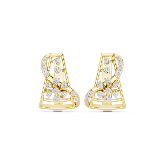 Front face of the yellow gold Diamond Geometric Floral hoop earrings