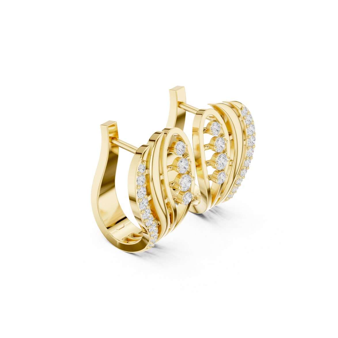 Diamond wave hoop earrings in gold by Signora Jewels