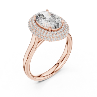 oval double halo diamond engagement ring in rose gold

