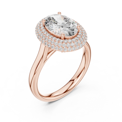 oval double halo diamond engagement ring in rose gold
