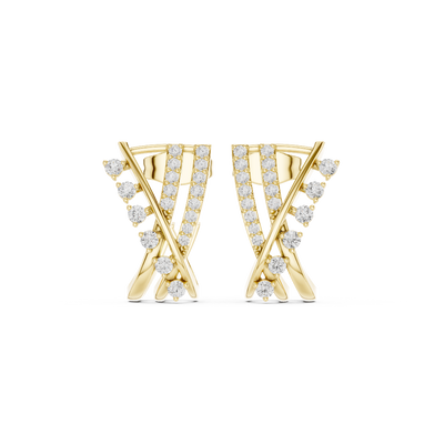 Front face of the yellow gold Celestial Crossroads stud earrings