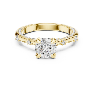 round crossover diamond engagement ring in yellow gold
