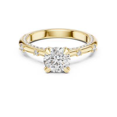 round crossover diamond engagement ring in yellow gold
