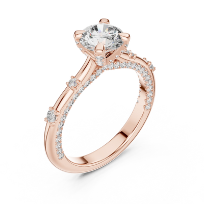 round crossover diamond engagement ring in rose gold
