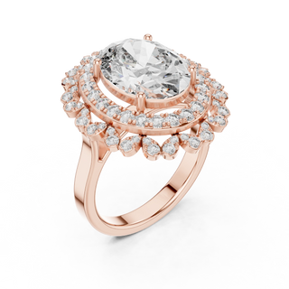 oval lab grown diamond scalloped halo ring in rose gold