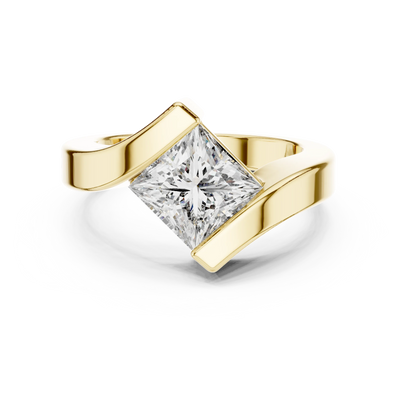 princess bezel bypass engagement ring in yellow gold
