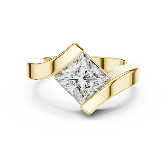 princess bezel bypass engagement ring in yellow gold
