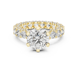 round multi-row diamond engagement ring in yellow gold
