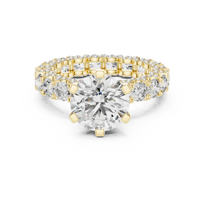 round multi-row diamond engagement ring in yellow gold
