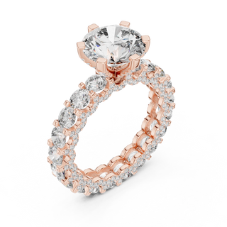 round multi-row diamond engagement ring in rose gold

