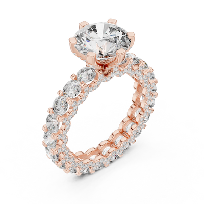 round multi-row diamond engagement ring in rose gold
