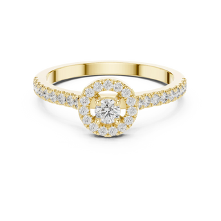 round open halo engagement ring in yellow gold
