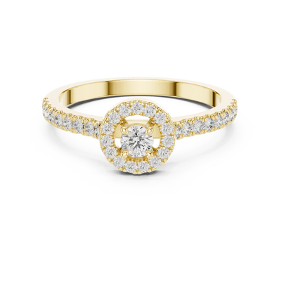 round open halo engagement ring in yellow gold

