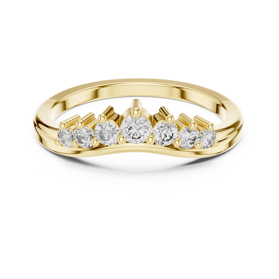round graduated curved diamond ring in yellow gold
