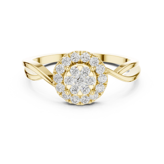 round floral cluster diamond ring in yellow gold
