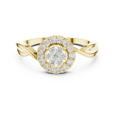 round floral cluster diamond ring in yellow gold
