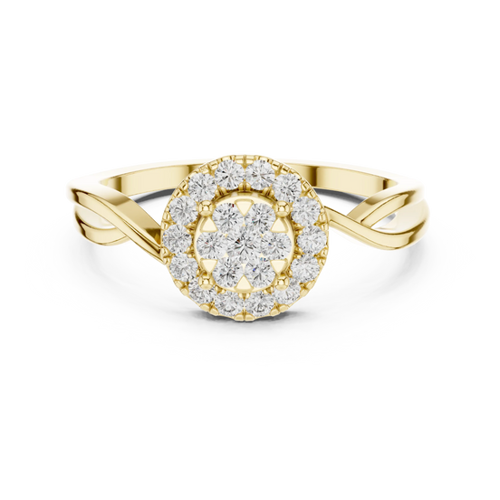 round floral cluster diamond ring in yellow gold
