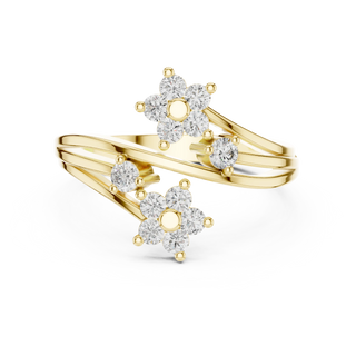 round floral bypass diamond ring in yellow gold
