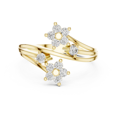 round floral bypass diamond ring in yellow gold
