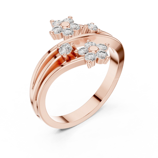 round floral bypass diamond ring in rose gold
