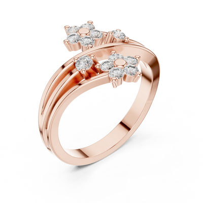 round floral bypass diamond ring in rose gold
