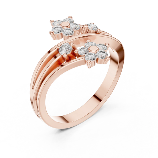 round floral bypass diamond ring in rose gold
