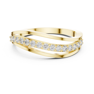 round diamond wave crossover ring in yellow gold
