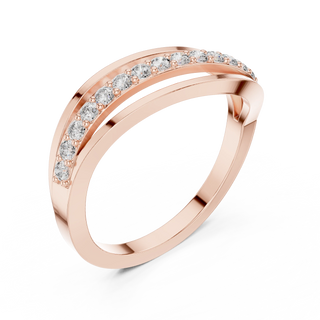 round diamond wave crossover ring in rose gold
