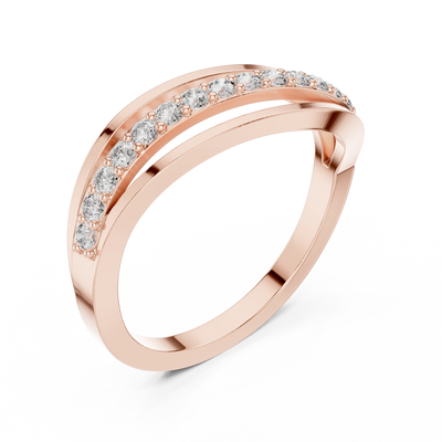 round diamond wave crossover ring in rose gold
