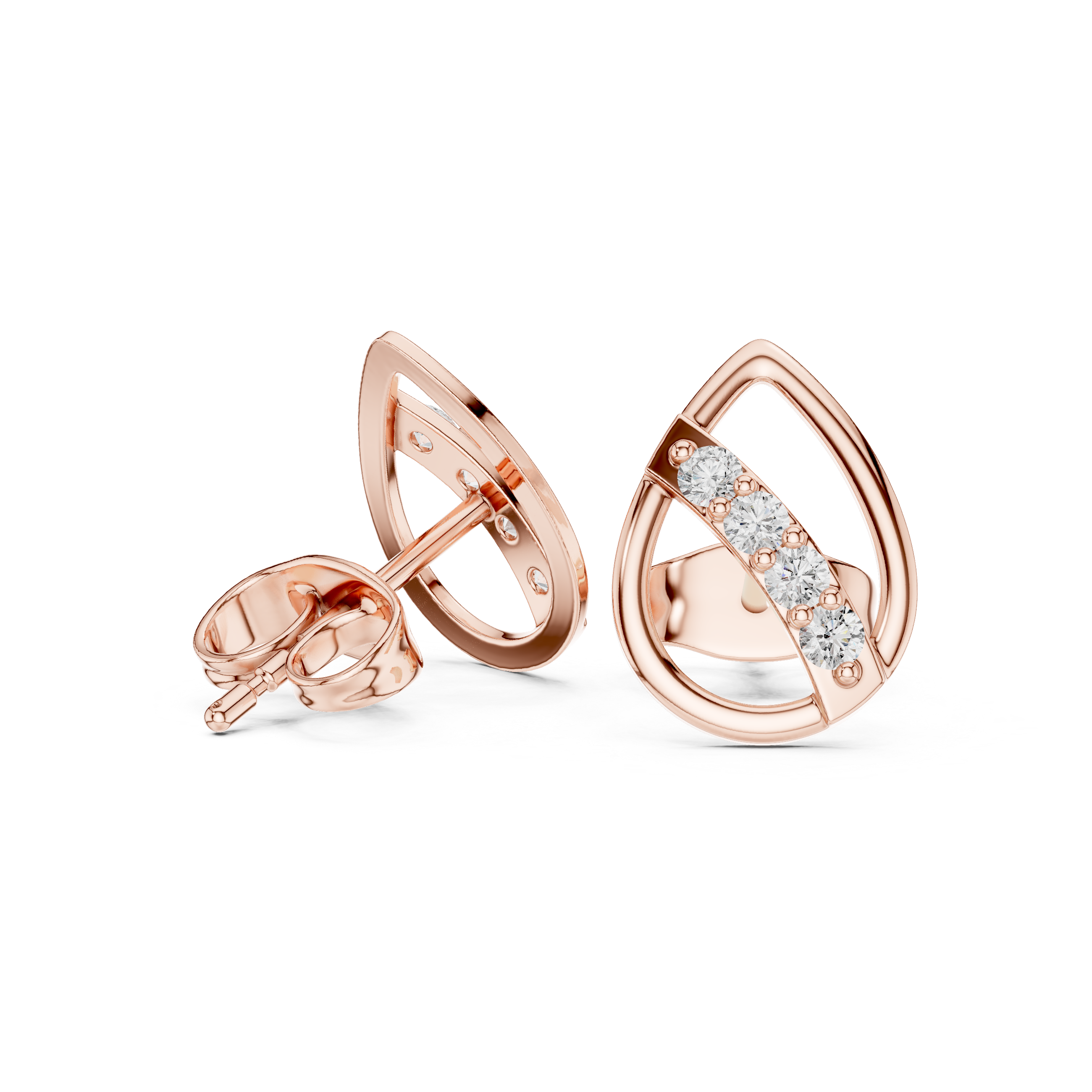 Diamond leaf teardrop stud earrings in gold by Signora Jewels