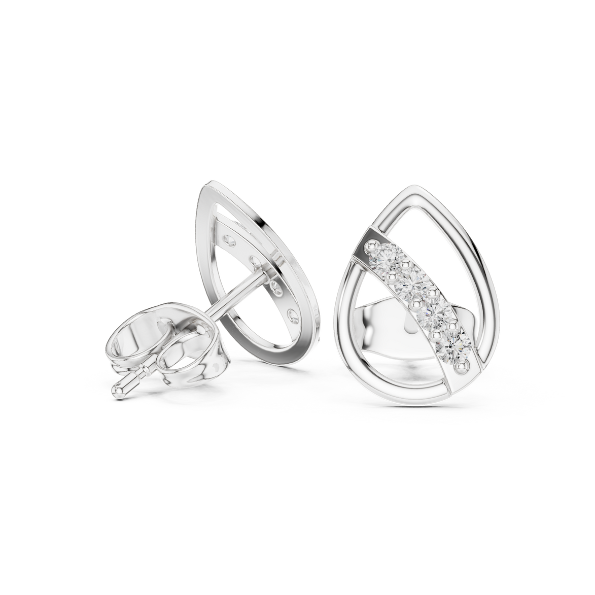 Diamond leaf teardrop stud earrings in gold by Signora Jewels