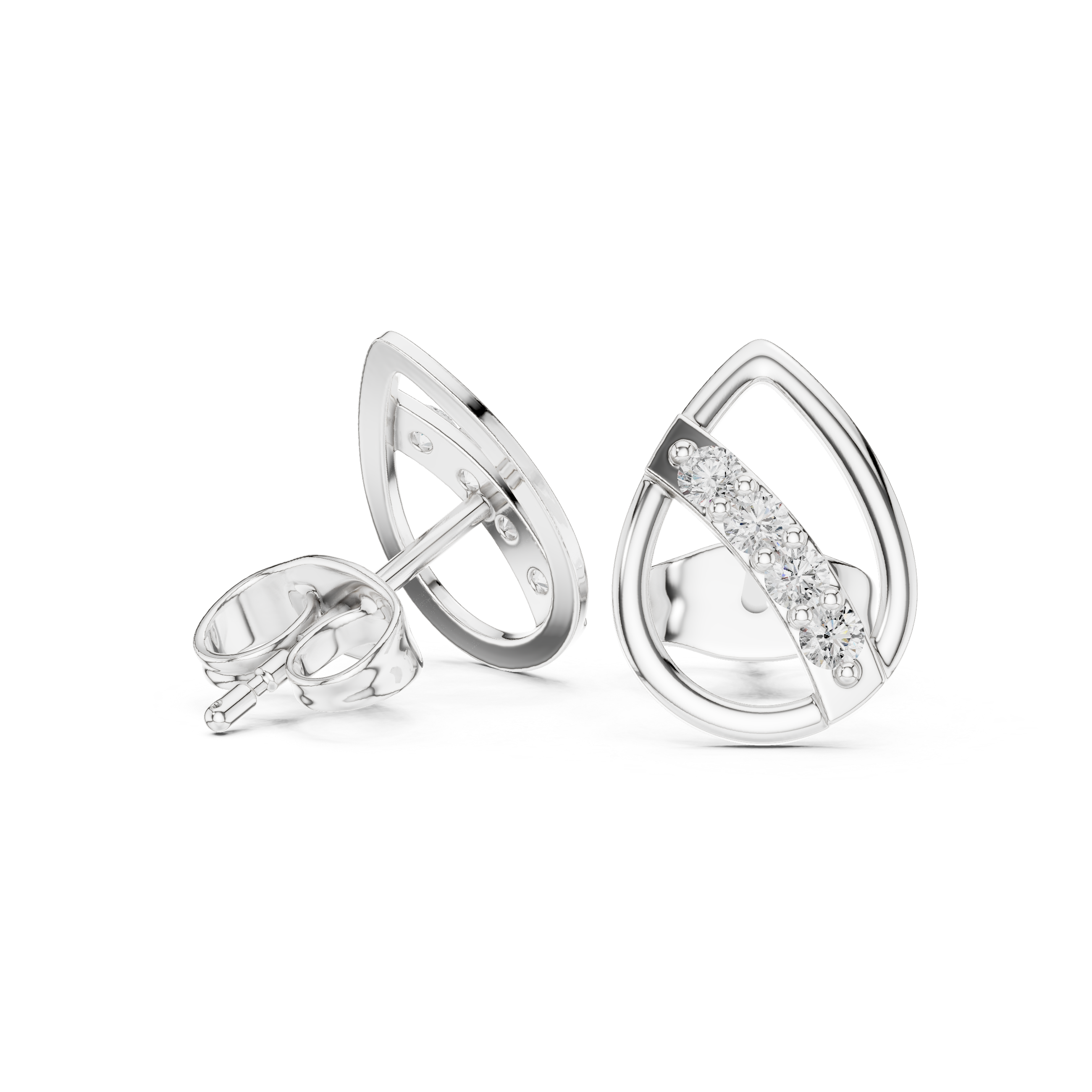 Diamond leaf teardrop stud earrings in gold by Signora Jewels