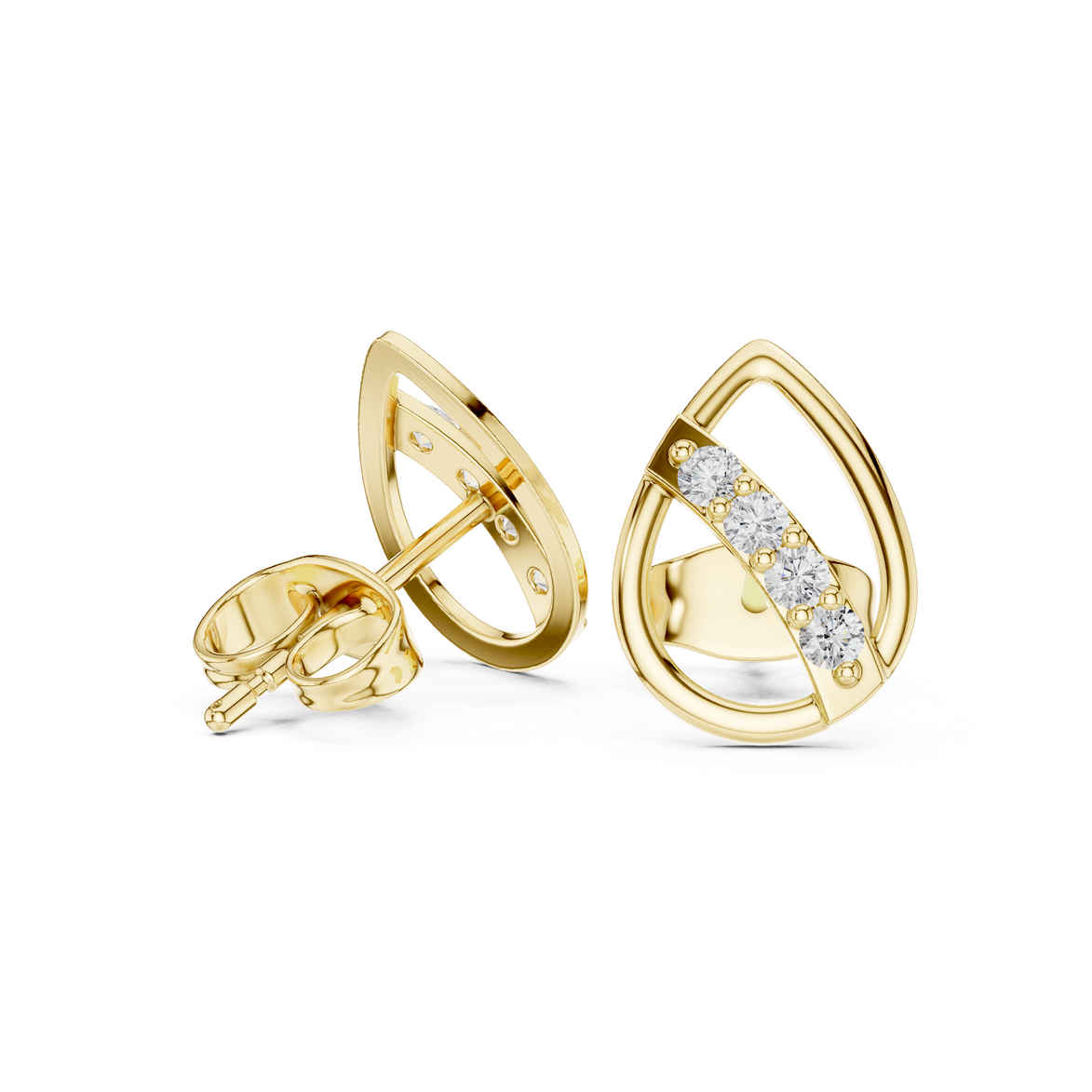 Diamond leaf teardrop stud earrings in gold by Signora Jewels