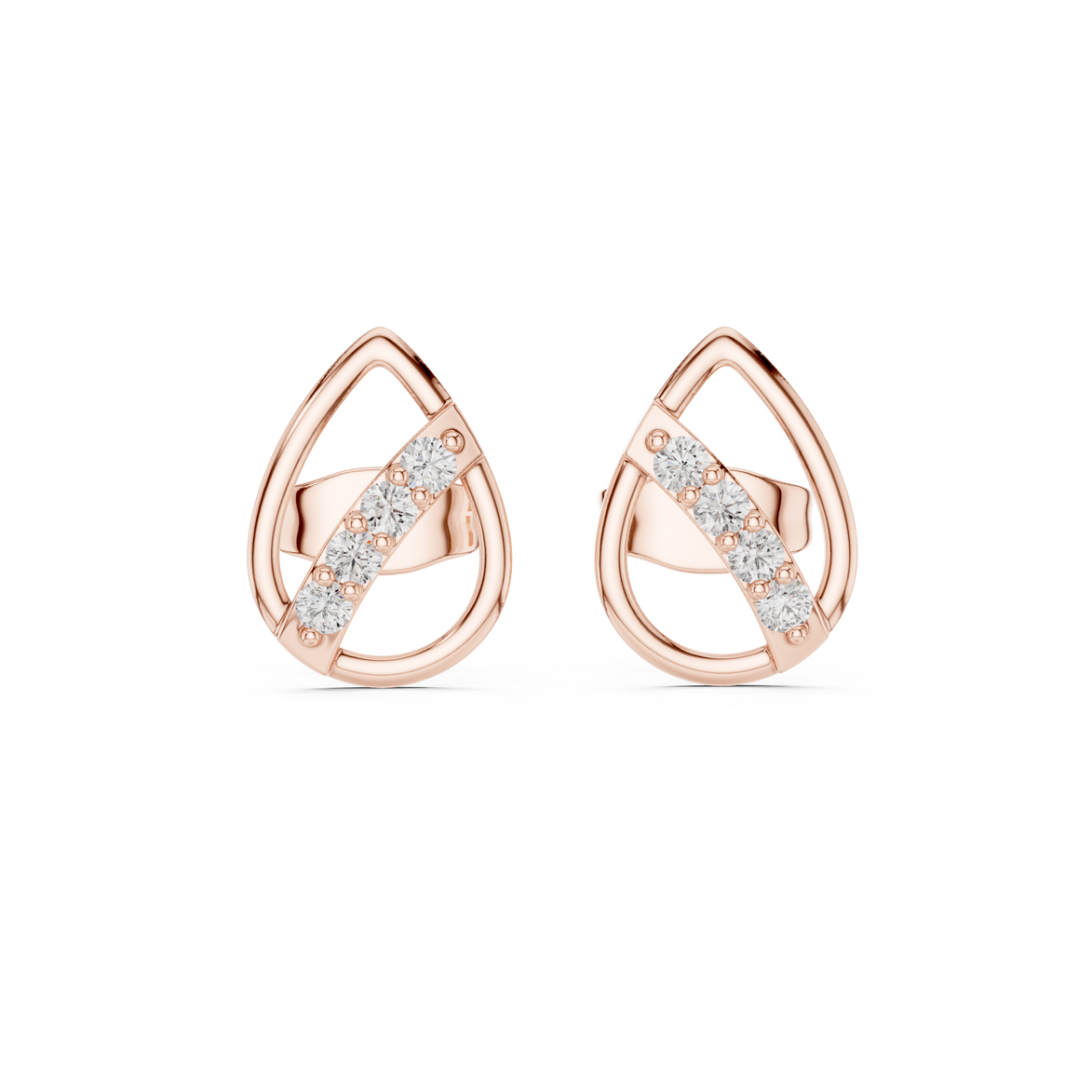 Diamond leaf teardrop stud earrings in gold by Signora Jewels