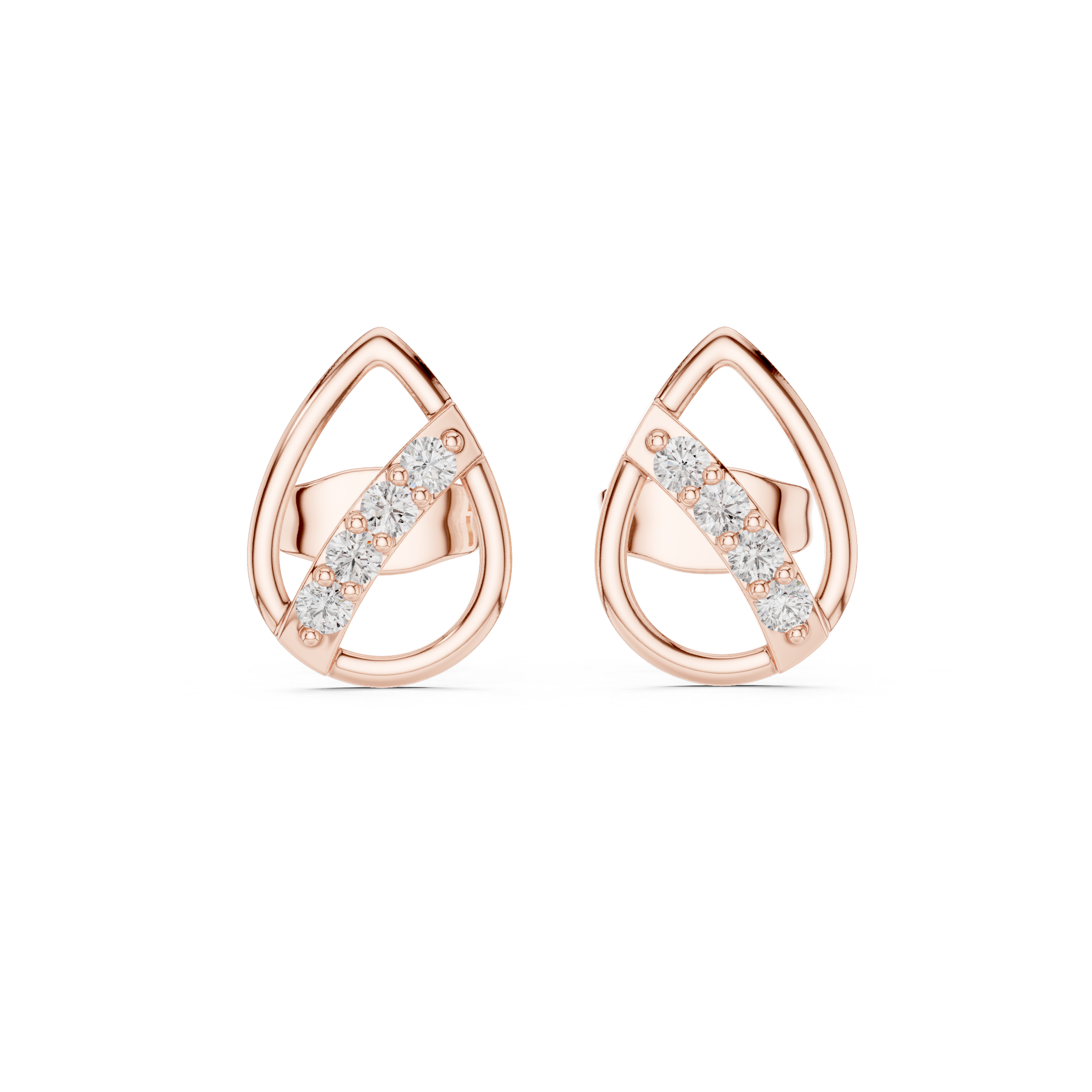 Diamond leaf teardrop stud earrings in gold by Signora Jewels