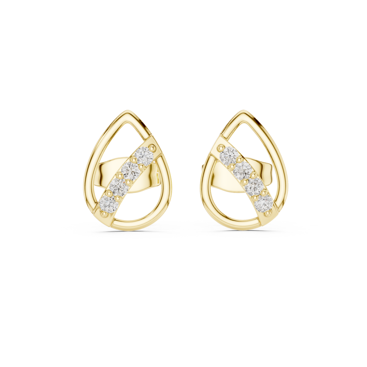 Diamond leaf teardrop stud earrings in gold by Signora Jewels
