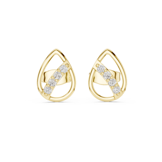 Frontal view of radiant Modern Grace teardrop diamond stud earrings in yellow gold.