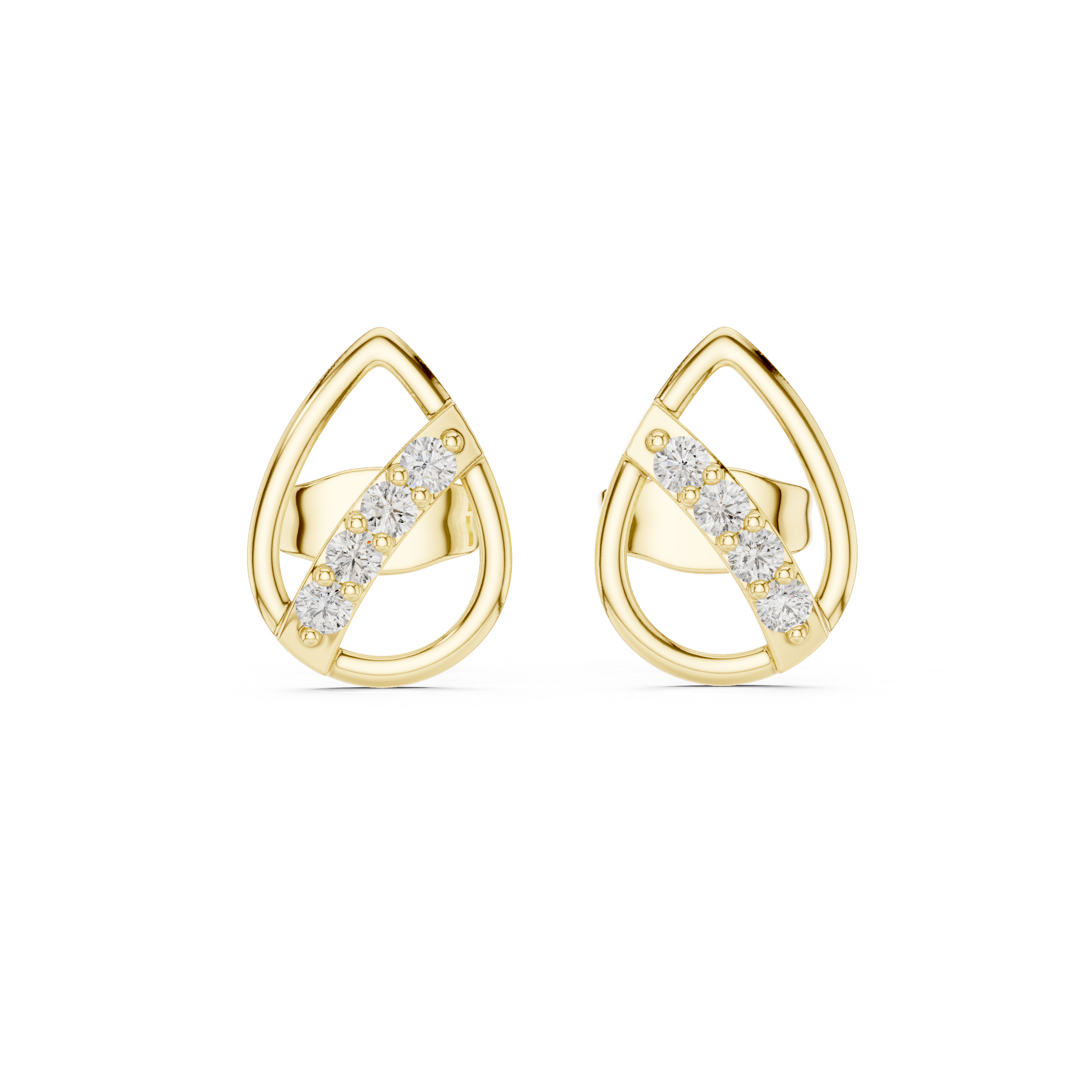 Diamond leaf teardrop stud earrings in gold by Signora Jewels