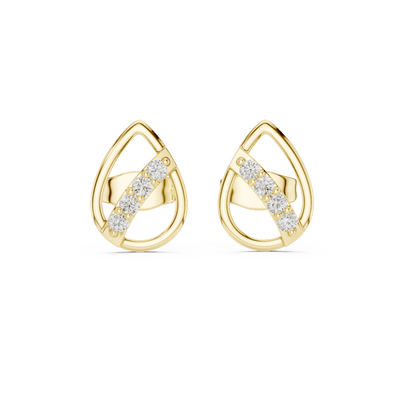 Frontal view of radiant Modern Grace teardrop diamond stud earrings in yellow gold.