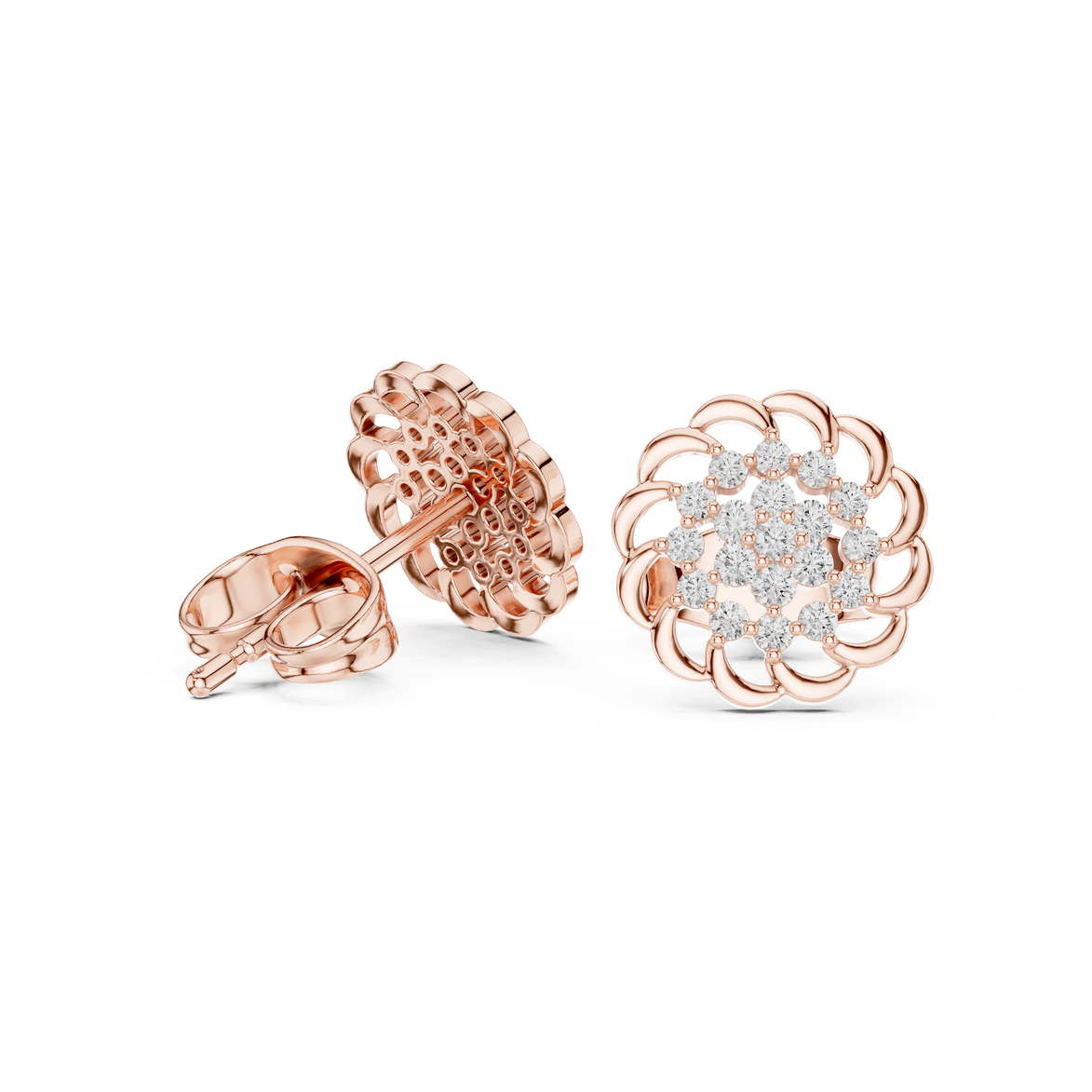 Diamond floral cluster stud earrings in gold by Signora Jewels