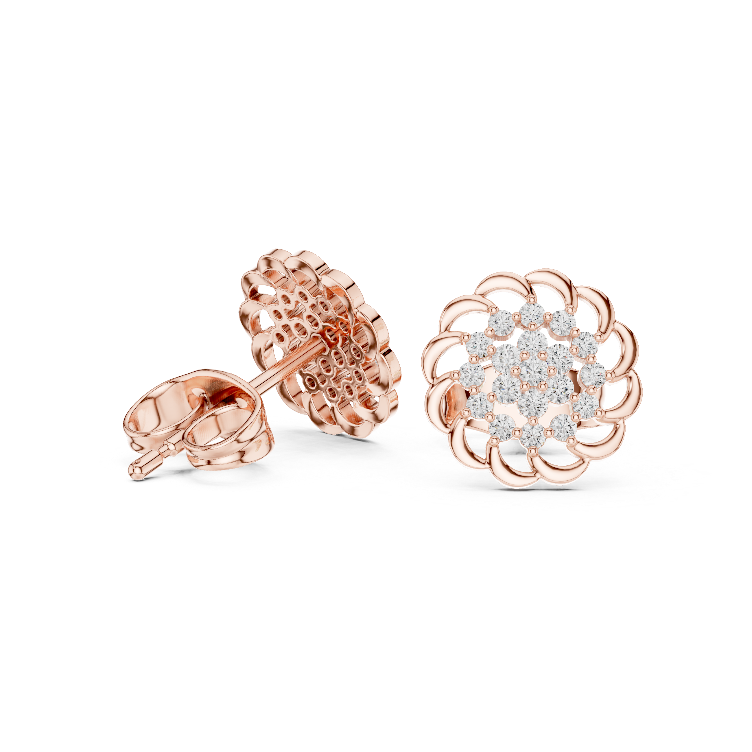 Diamond floral cluster stud earrings in gold by Signora Jewels