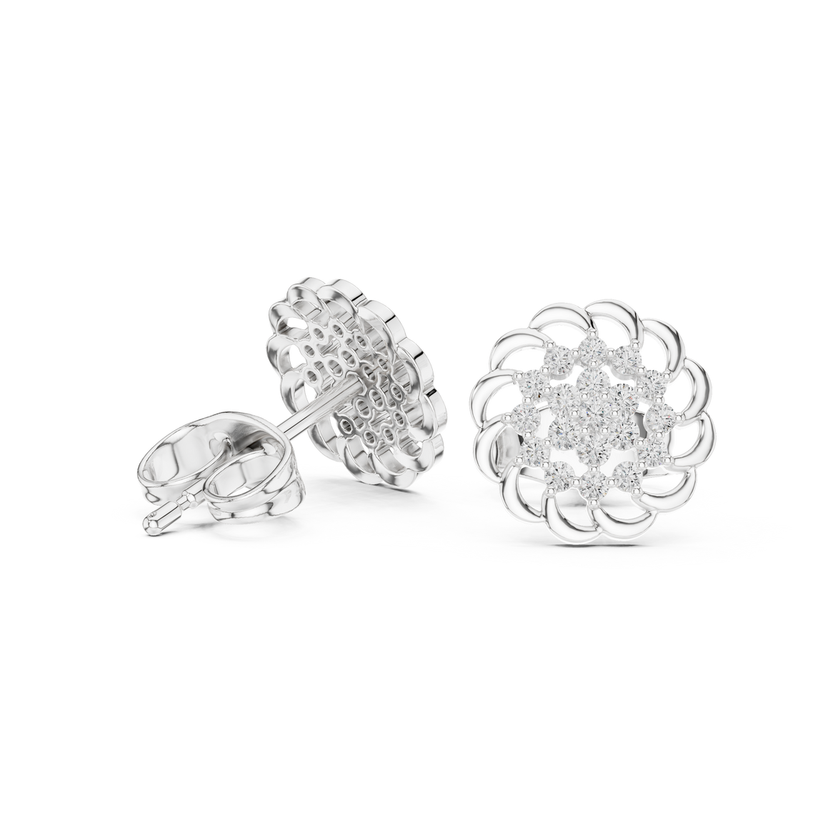 Diamond floral cluster stud earrings in gold by Signora Jewels